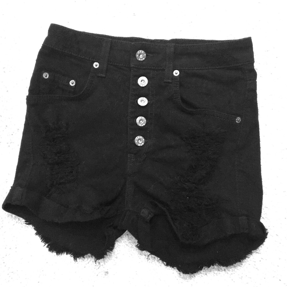 Black Ripped Button Up Shorts